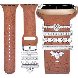 NEW Brown/Silver Apple Watch Band with Charms